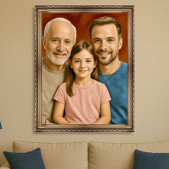 Dziadek z synem i wnuczką - obraz na płótnie z Twojego zdjęcia