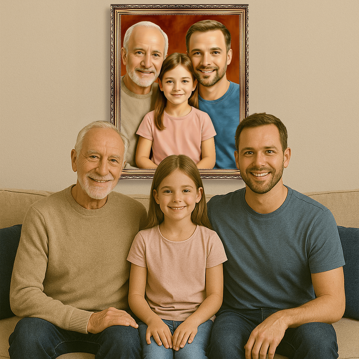 Image of Dziadek z synem i wnuczką - obraz na płótnie z Twojego zdjęcia - Wymaluj Prezent