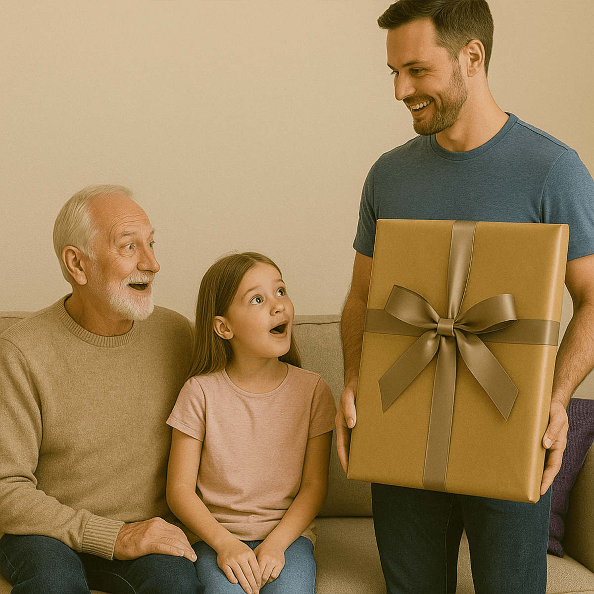 Image of Dziadek z synem i wnuczką - obraz na płótnie z Twojego zdjęcia - Wymaluj Prezent