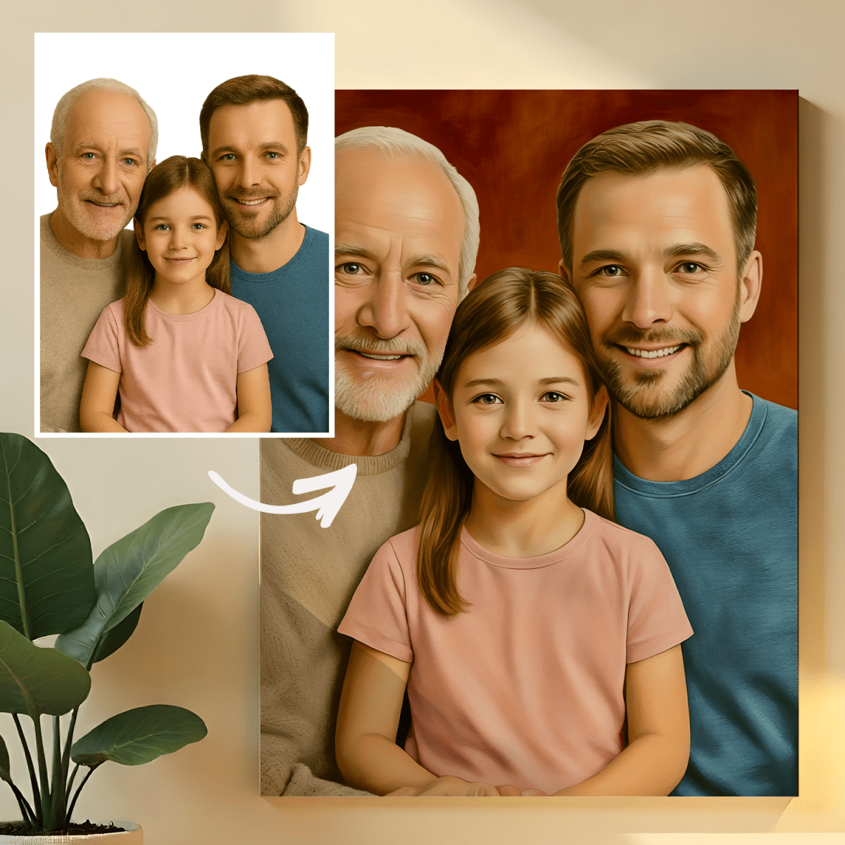 Dziadek z synem i wnuczką - obraz na płótnie z Twojego zdjęcia - Wymaluj Prezent