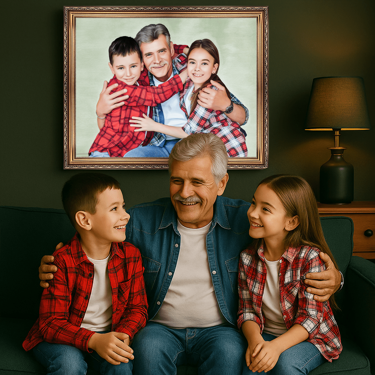 Image of Dziadek z wnukami - obraz na płótnie z Twojego zdjęcia - Wymaluj Prezent