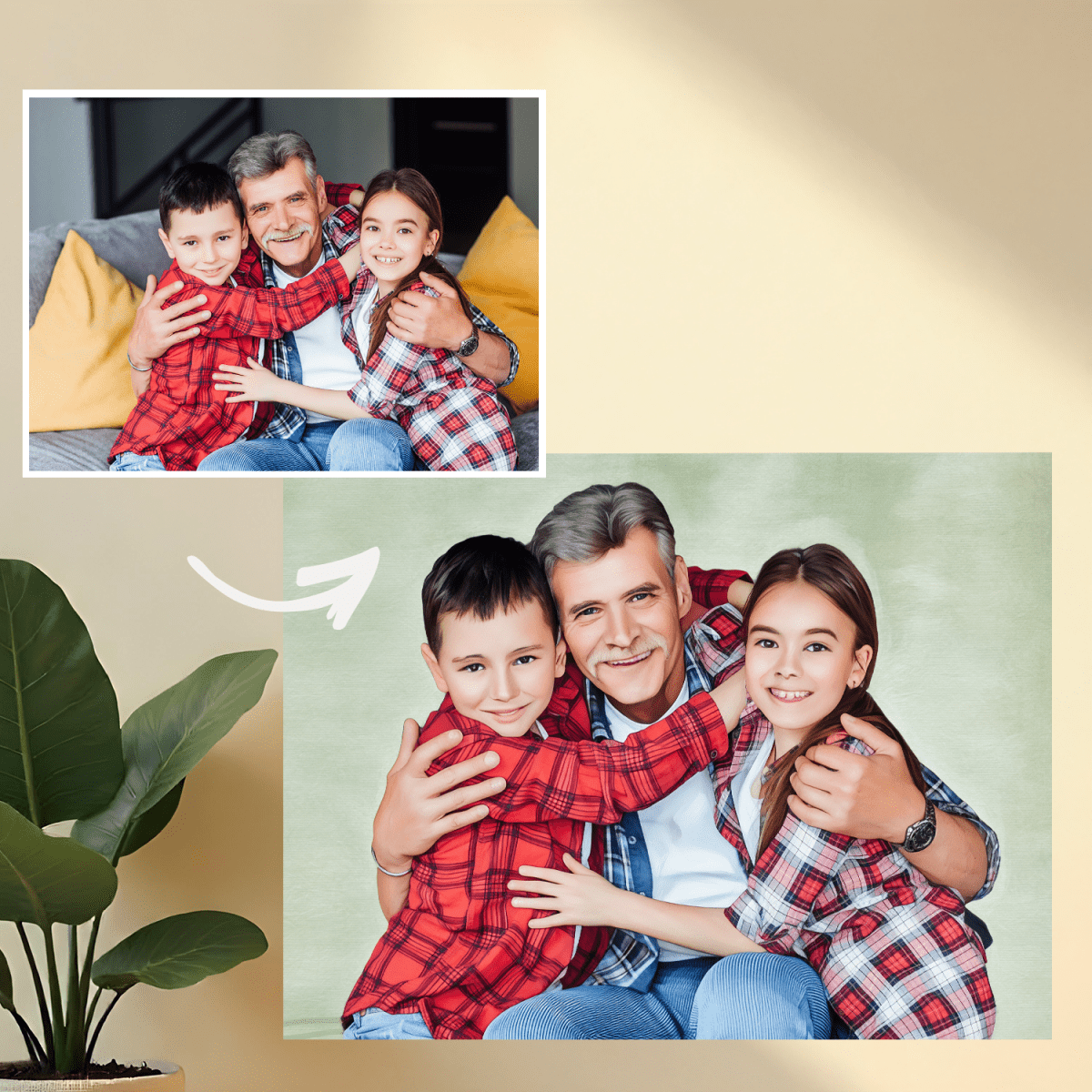 Image of Dziadek z wnukami - obraz na płótnie z Twojego zdjęcia - Wymaluj Prezent