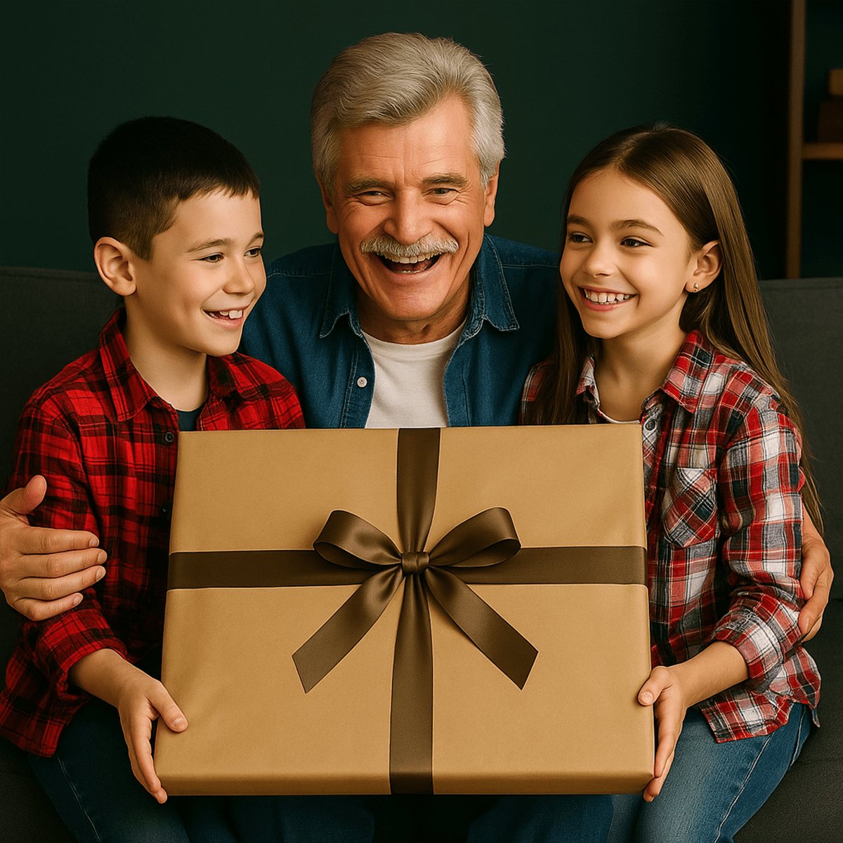 Image of Dziadek z wnukami - obraz na płótnie z Twojego zdjęcia - Wymaluj Prezent