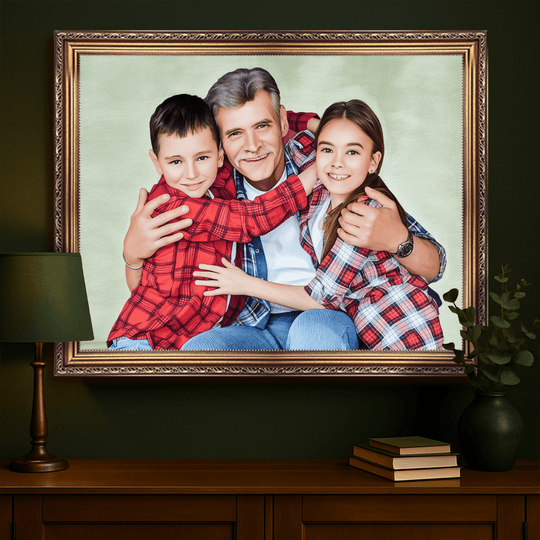 Dziadek z wnukami - obraz na płótnie z Twojego zdjęcia