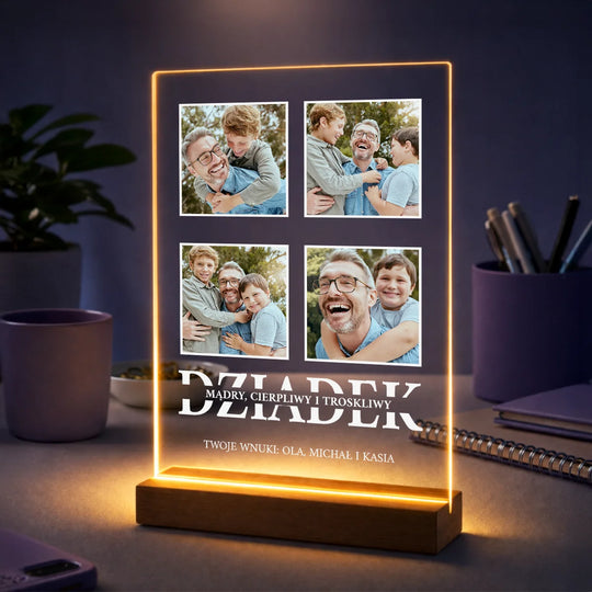 Prezent dla dziadka na urodziny – personalizowany druk na szkle + tekst od wnuków