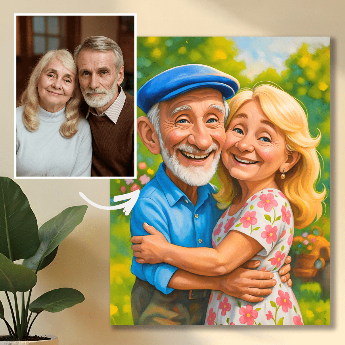 Dziadkowie w karykaturalnym stylu - obraz na płótnie z Twojego zdjęcia - Wymaluj Prezent