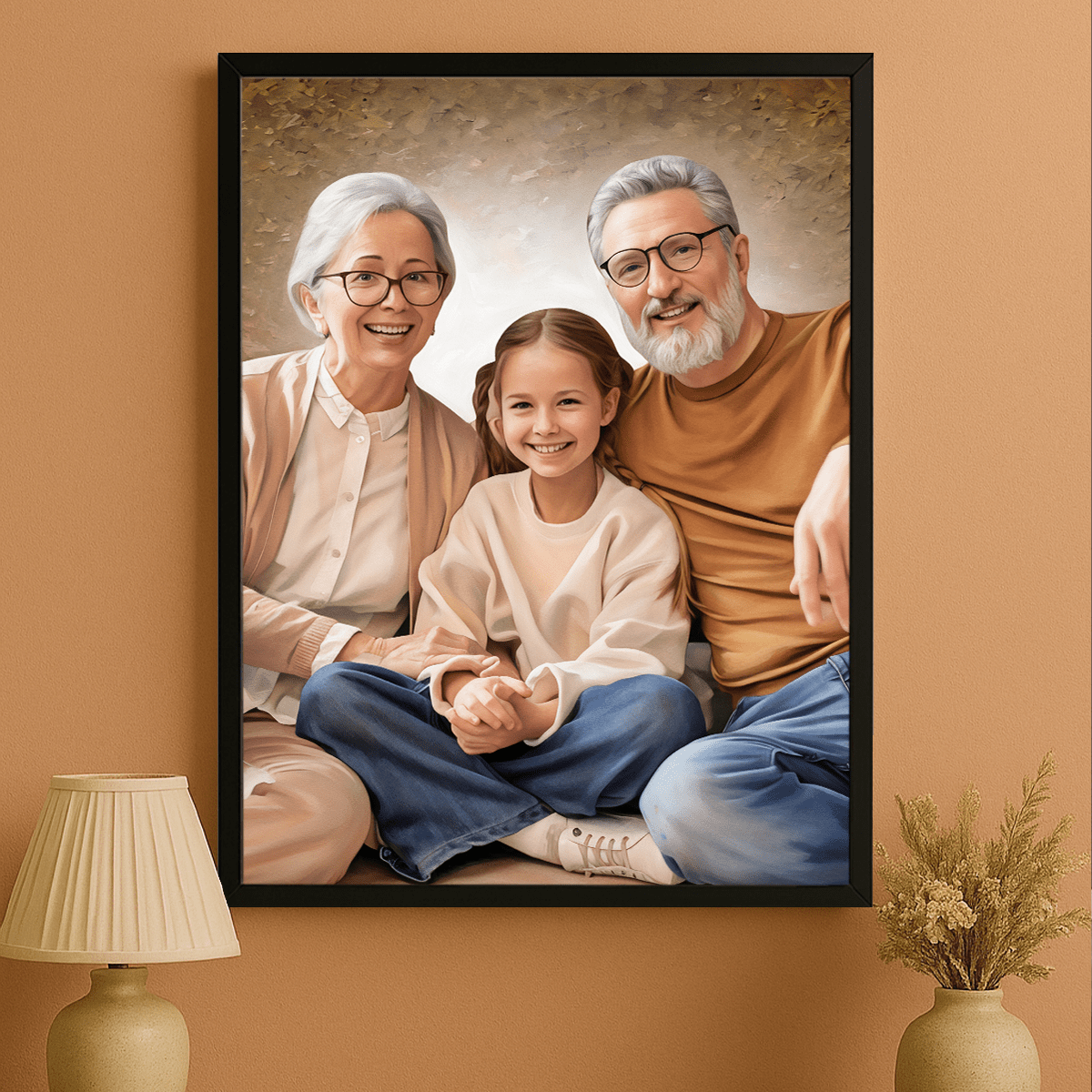Image of Dziadkowie z wnuczką - obraz na płótnie z Twojego zdjęcia - Wymaluj Prezent