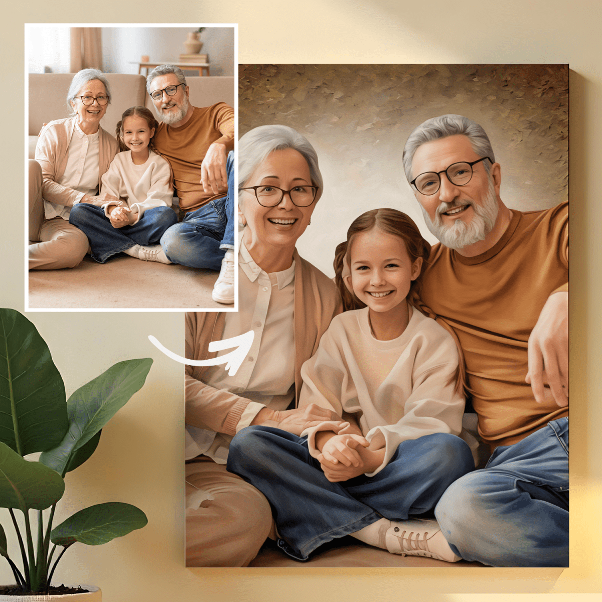 Image of Dziadkowie z wnuczką - obraz na płótnie z Twojego zdjęcia - Wymaluj Prezent