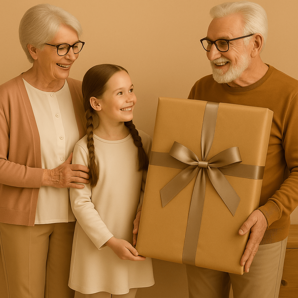 Dziadkowie z wnuczką - obraz na płótnie z Twojego zdjęcia - Wymaluj Prezent