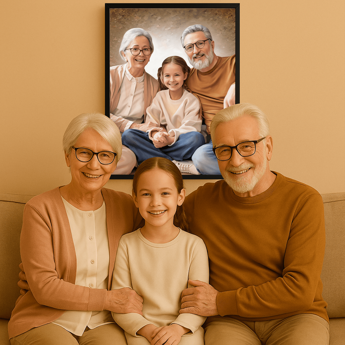Dziadkowie z wnuczką - obraz na płótnie z Twojego zdjęcia - Wymaluj Prezent
