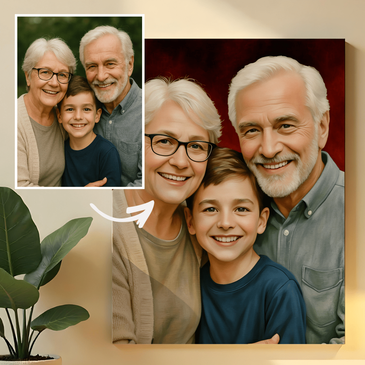 Image of Dziadkowie z wnukiem - obraz na płótnie z Twojego zdjęcia - Wymaluj Prezent