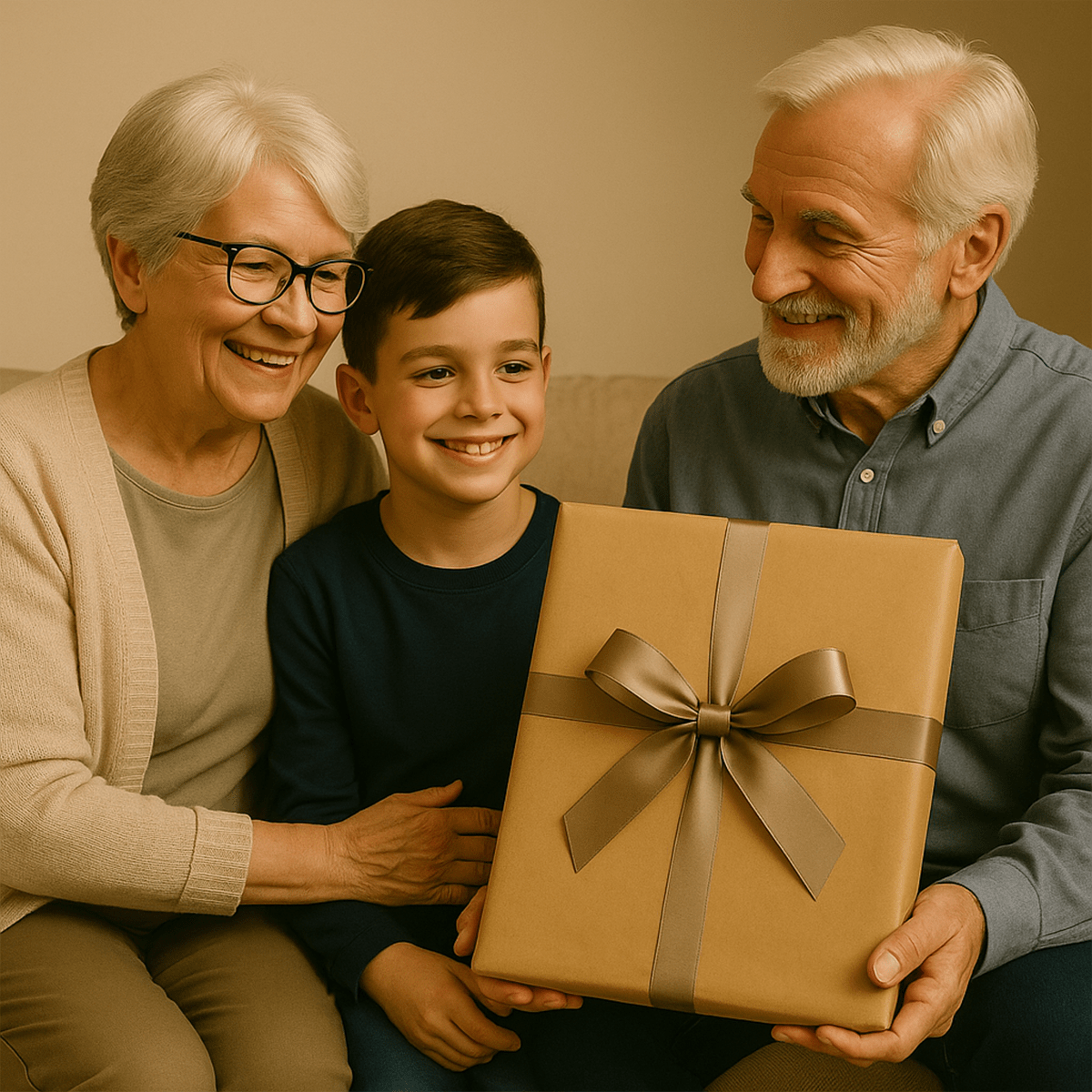 Dziadkowie z wnukiem - obraz na płótnie z Twojego zdjęcia - Wymaluj Prezent