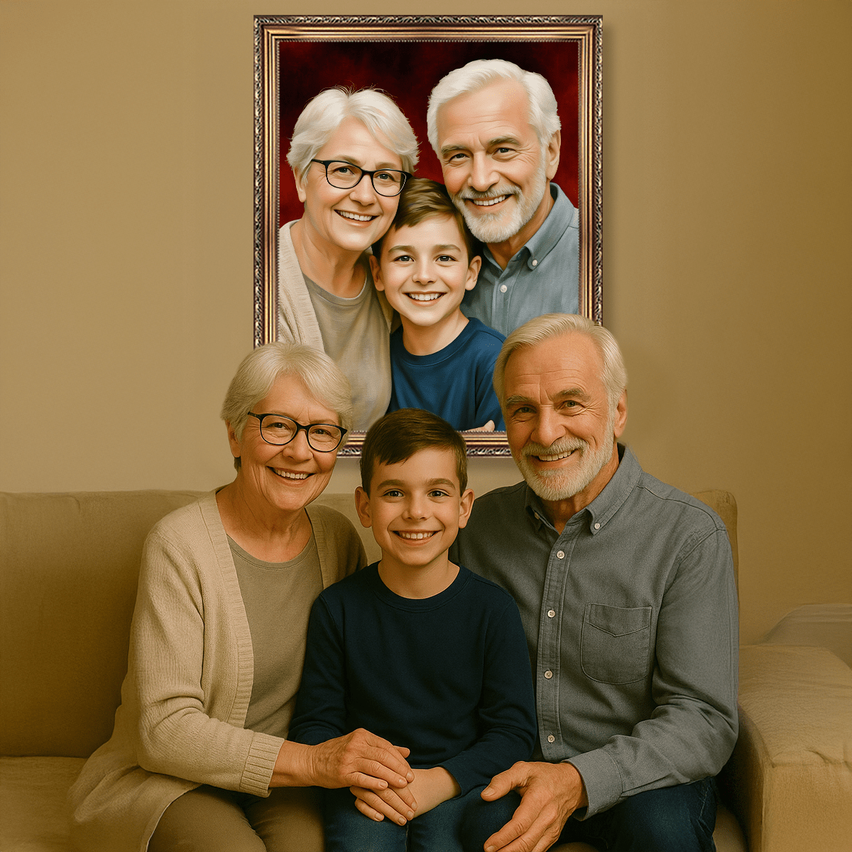 Image of Dziadkowie z wnukiem - obraz na płótnie z Twojego zdjęcia - Wymaluj Prezent