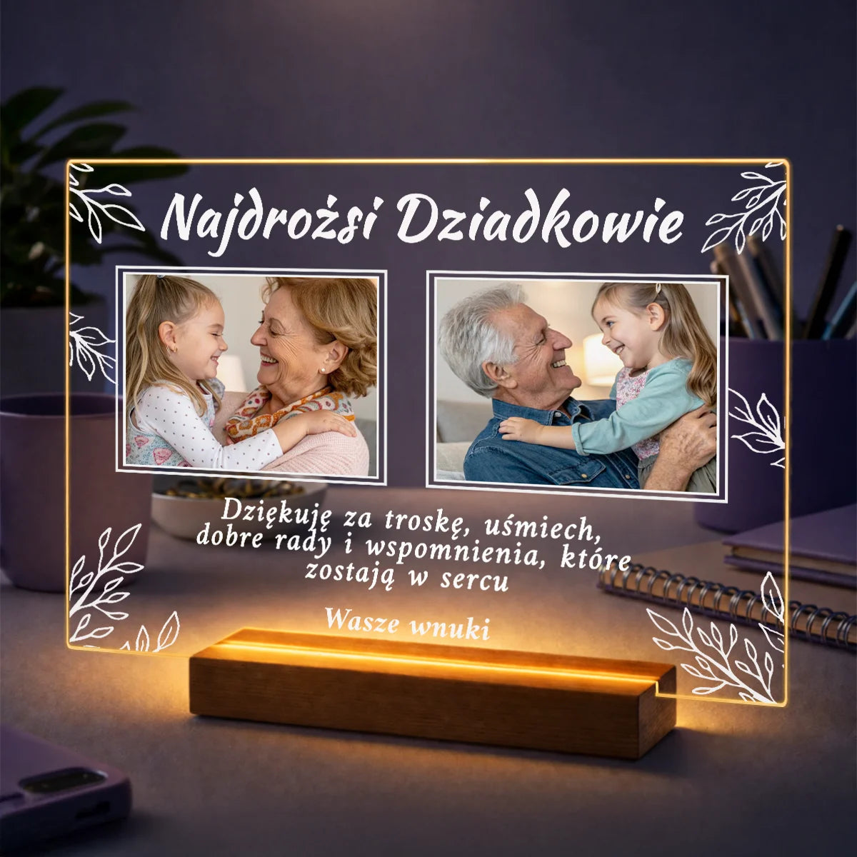 Pomysł na prezent dla dziadków na Dzień Babci i Dziadka – kolaż z 2 zdjęć na szkle Najdrożsi dziadkowie