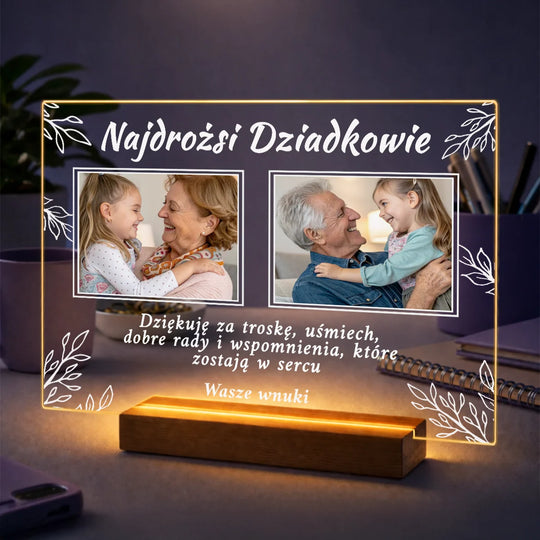 Pomysł na prezent dla dziadków na Dzień Babci i Dziadka – kolaż z 2 zdjęć na szkle Najdrożsi dziadkowie