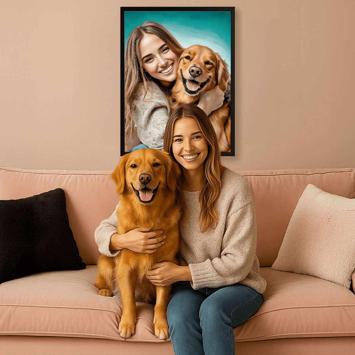 Image of Dziewczyna i pies - obraz na płótnie z Twojego zdjęcia - Wymaluj Prezent