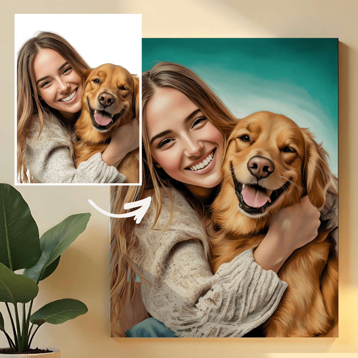 Image of Dziewczyna i pies - obraz na płótnie z Twojego zdjęcia - Wymaluj Prezent