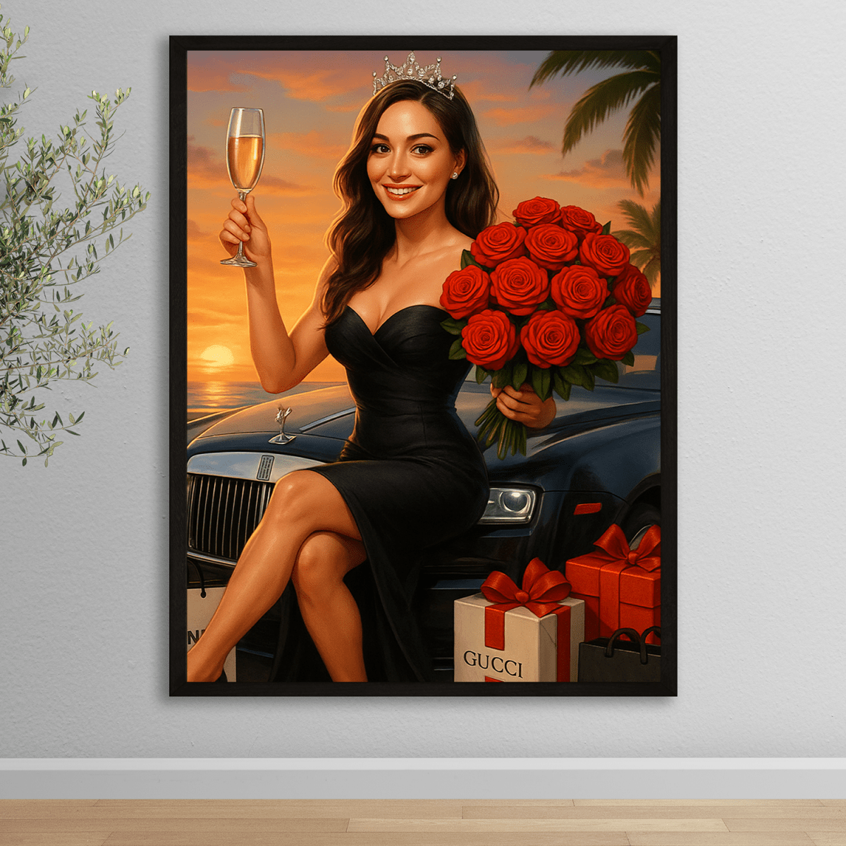 Dziewczyna z bukietem róż - plakat z Twojego zdjęcia - Wymaluj Prezent