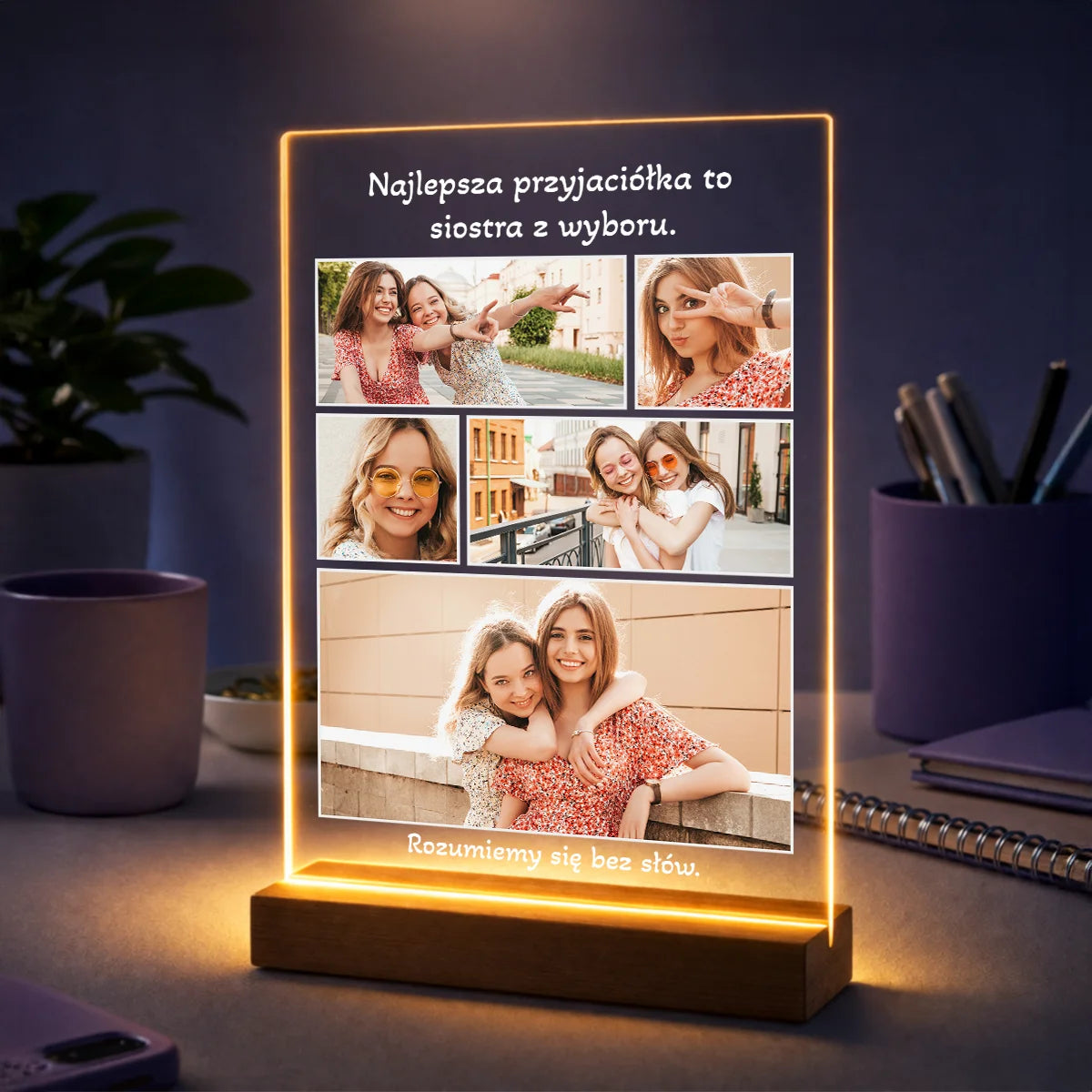 Prezent dla przyjaciółki na urodziny - personalizowany kolaż zdjęć na szkle Siostra z wyboru