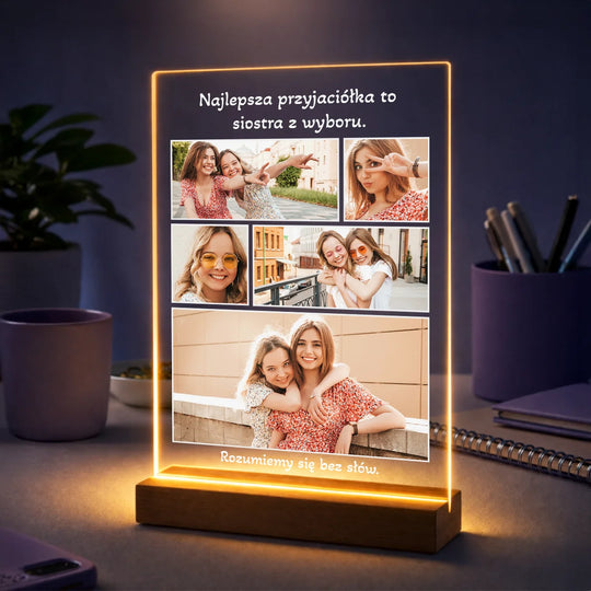 Prezent dla przyjaciółki na urodziny - personalizowany kolaż zdjęć na szkle Siostra z wyboru