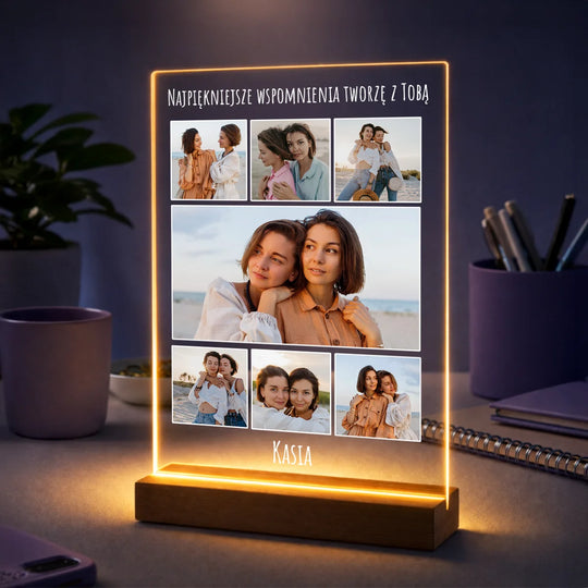 Pomysł na prezent dla przyjaciółki na urodziny – kolaż 7 zdjęć na szkle z imieniem i Twoim tekstem