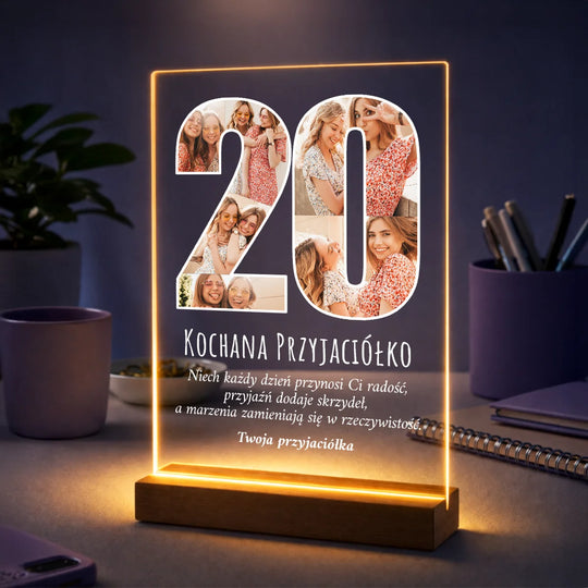Oryginalny prezent dla przyjaciółki na 20 – kolaż zdjęć na szkle Kochana przyjaciółka