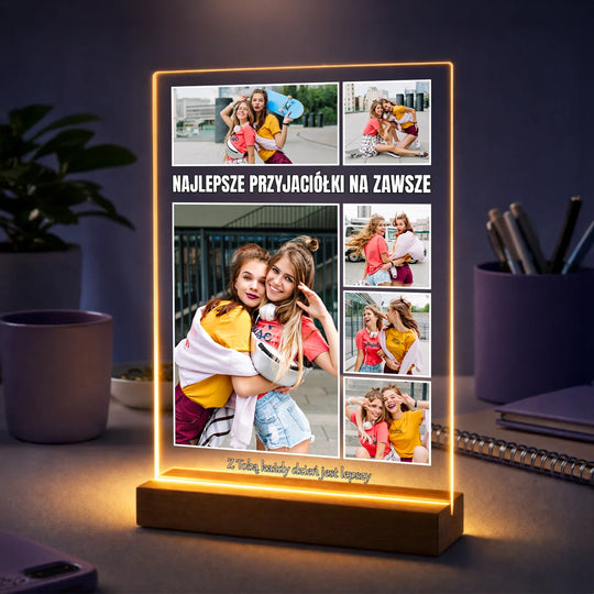 Oryginalny prezent dla przyjaciółki na urodziny - personalizowany kolaż na szkle Przyjaźń na zawsze