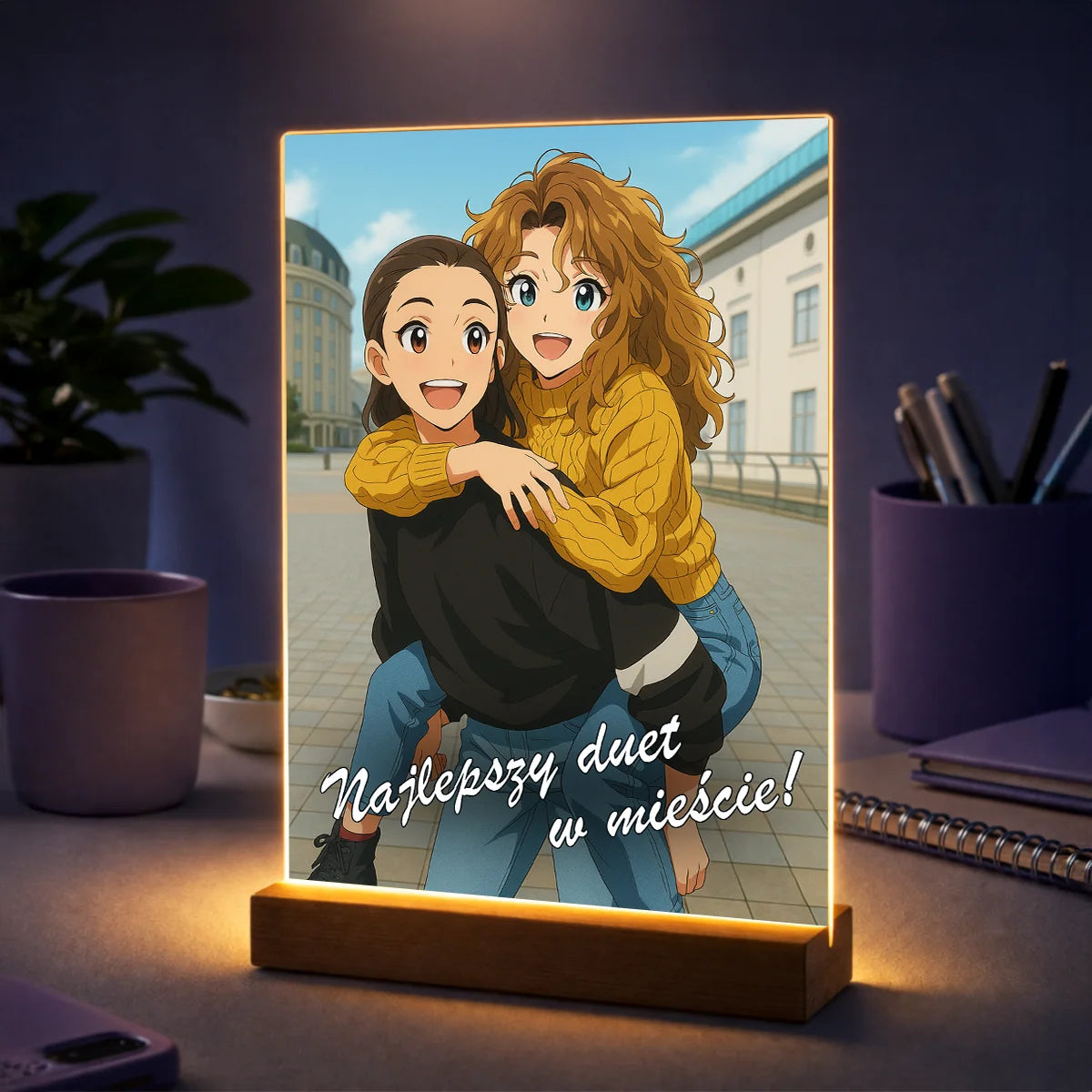 Prezent dla przyjaciółki na urodziny – portret ze zdjęcia na szkle styl anime Najlepszy duet