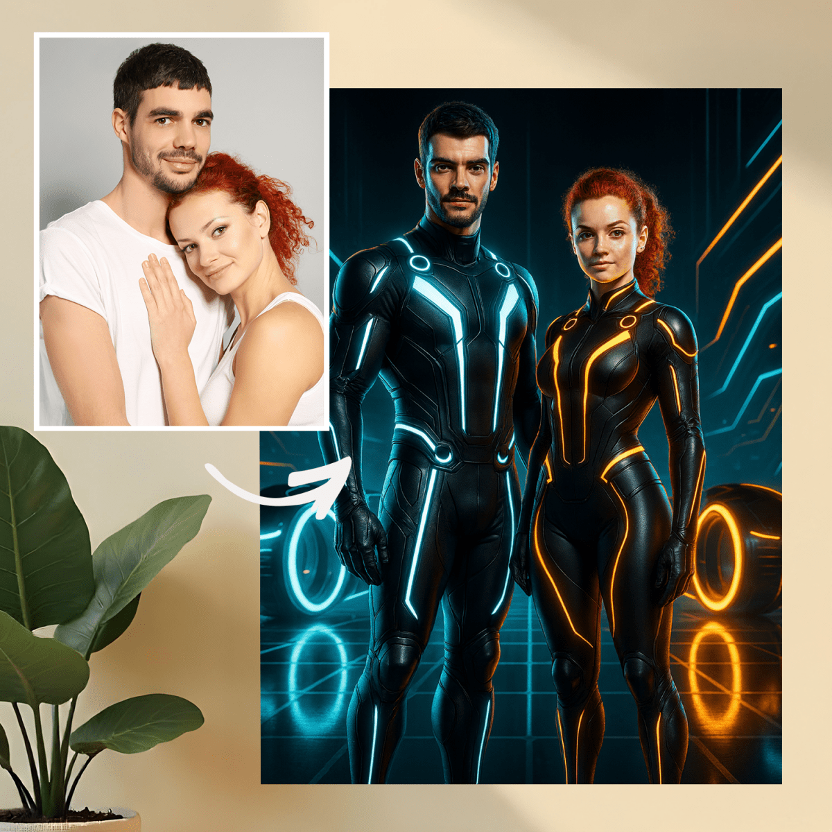 Futurystyczny portret pary - obraz na płótnie z Twojego zdjęcia - Wymaluj Prezent