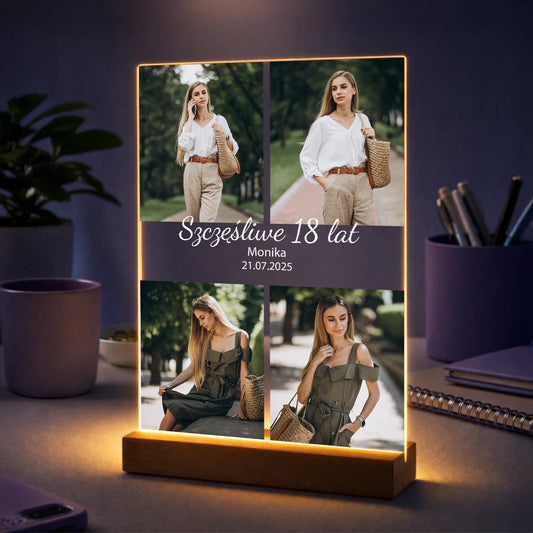 Oryginalny prezent dla niej na 18 urodziny – kolaż 4 zdjęć na szkle Wspomnienia 18