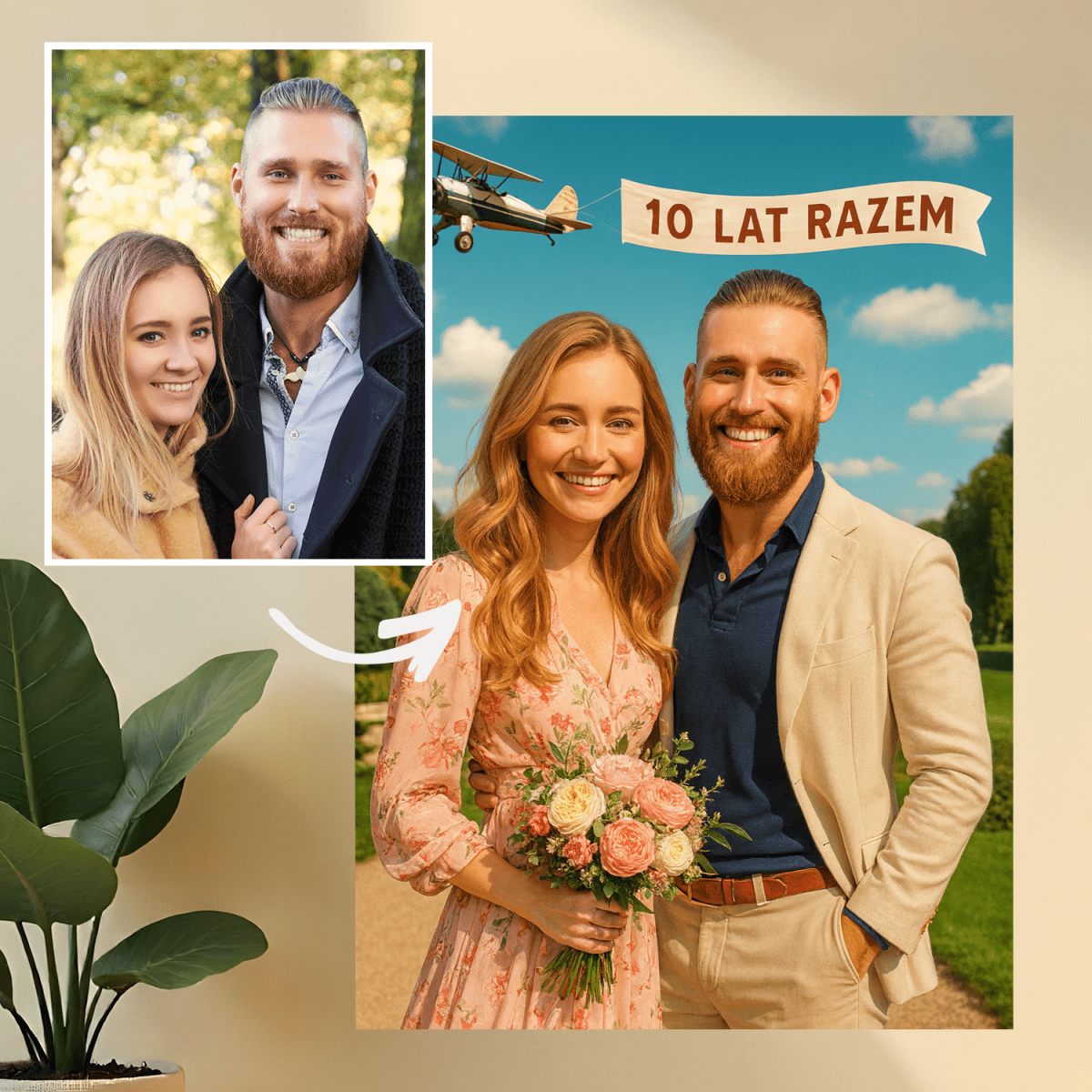 Image of Ilustracja 10 lat razem - druk na szkle, portret z Twojego zdjęcia - Wymaluj Prezent