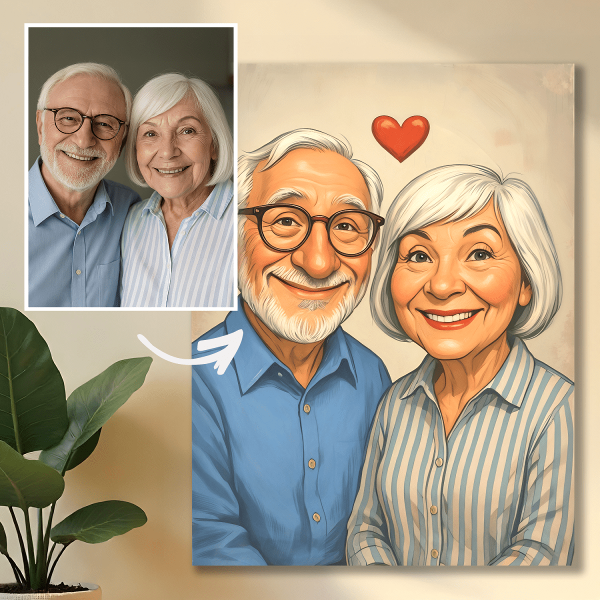 Image of Ilustracja babci i dziadka - obraz na płótnie z Twojego zdjęcia - Wymaluj Prezent