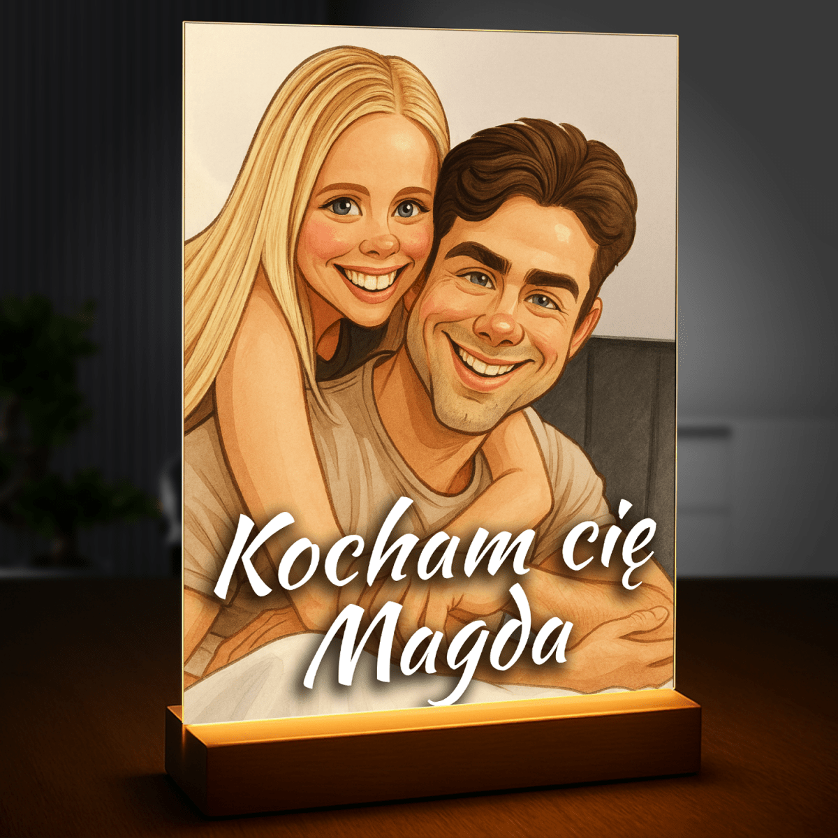 Image of Ilustracja dwojga zakochanych - druk na szkle, portret z Twojego zdjęcia - Wymaluj Prezent