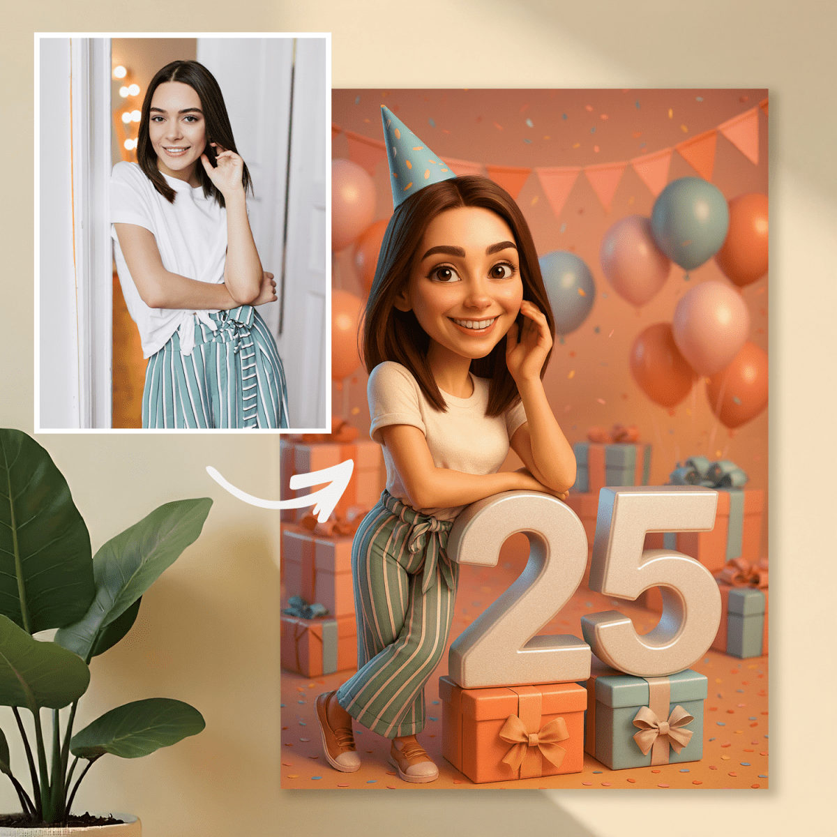 Image of Ilustracja na 25 urodziny - druk na szkle, portret z Twojego zdjęcia - Wymaluj Prezent