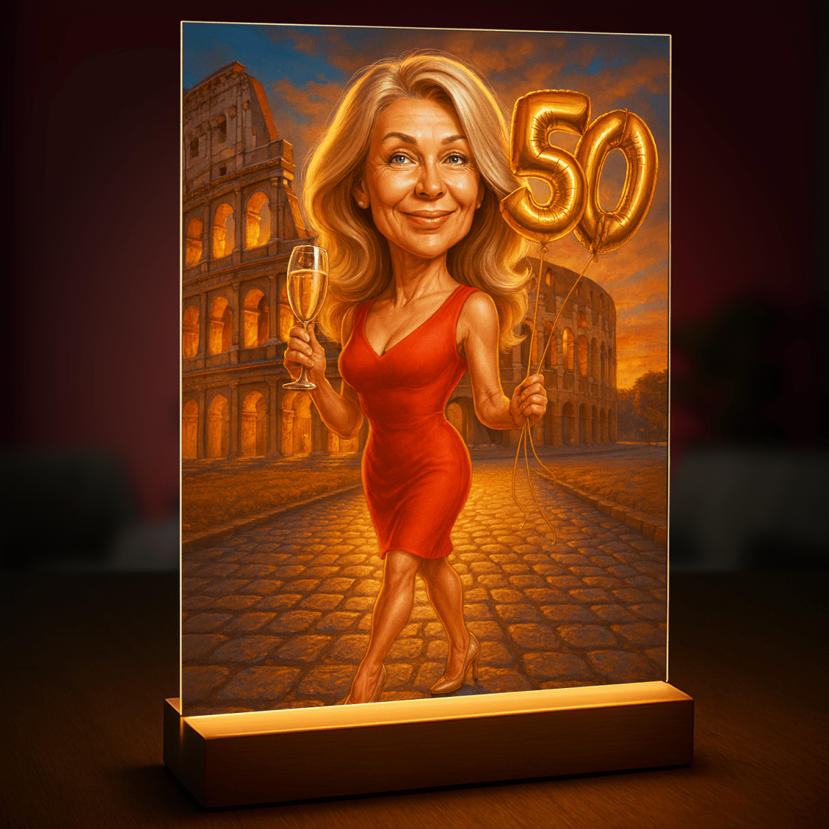 Ilustracja na 50. - druk na szkle, portret z Twojego zdjęcia - Wymaluj Prezent