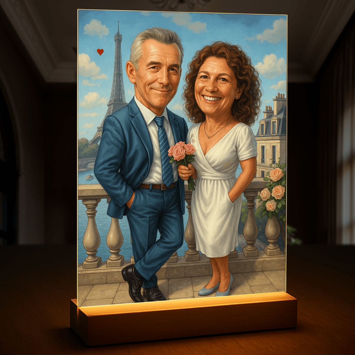 Image of Ilustracja pary małżonków - druk na szkle, portret z Twojego zdjęcia - Wymaluj Prezent