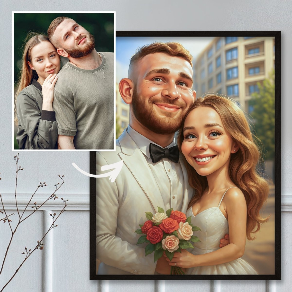 Image of Ilustracja ślubna zakochanych - plakat z Twojego zdjęcia - Wymaluj Prezent