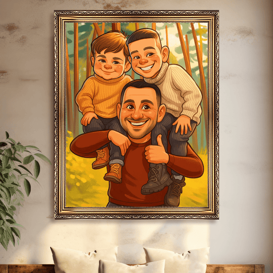 Ilustracja taty i synów - obraz na płótnie z Twojego zdjęcia