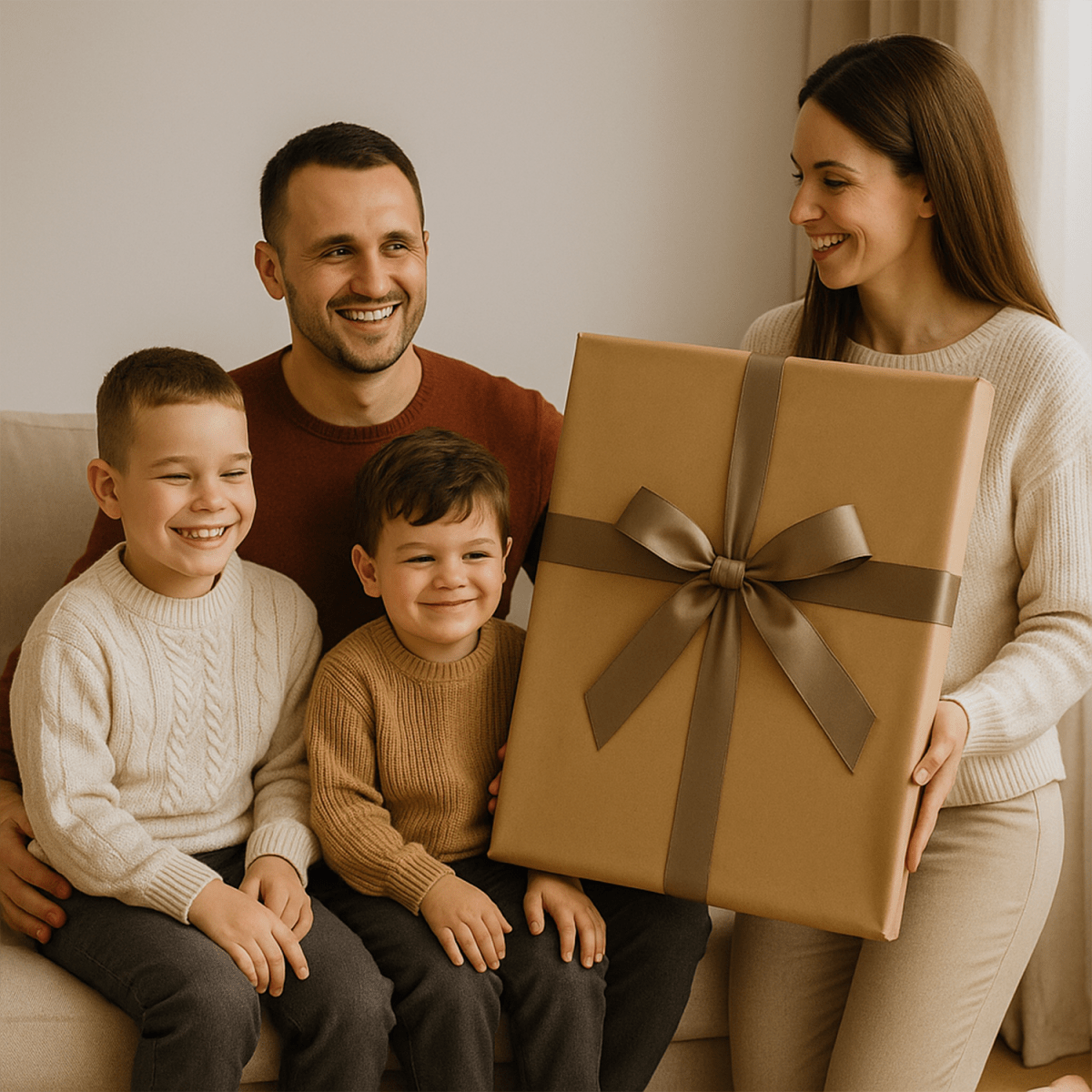 Image of Ilustracja taty i synów - obraz na płótnie z Twojego zdjęcia - Wymaluj Prezent