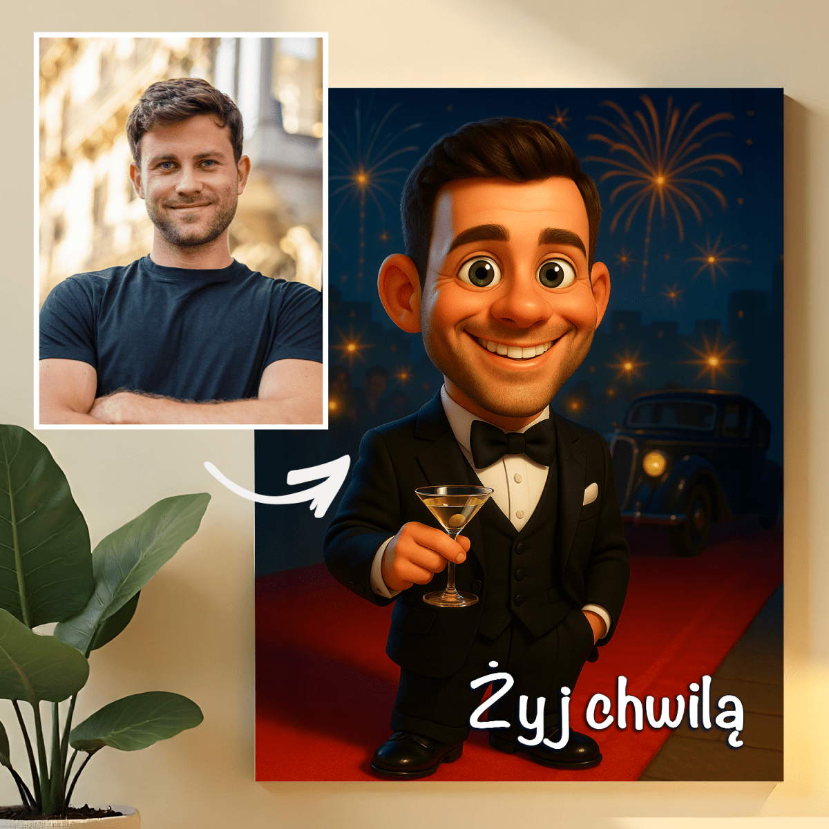 Image of Ilustracja w animowanym stylu - druk na szkle, portret z Twojego zdjęcia - Wymaluj Prezent