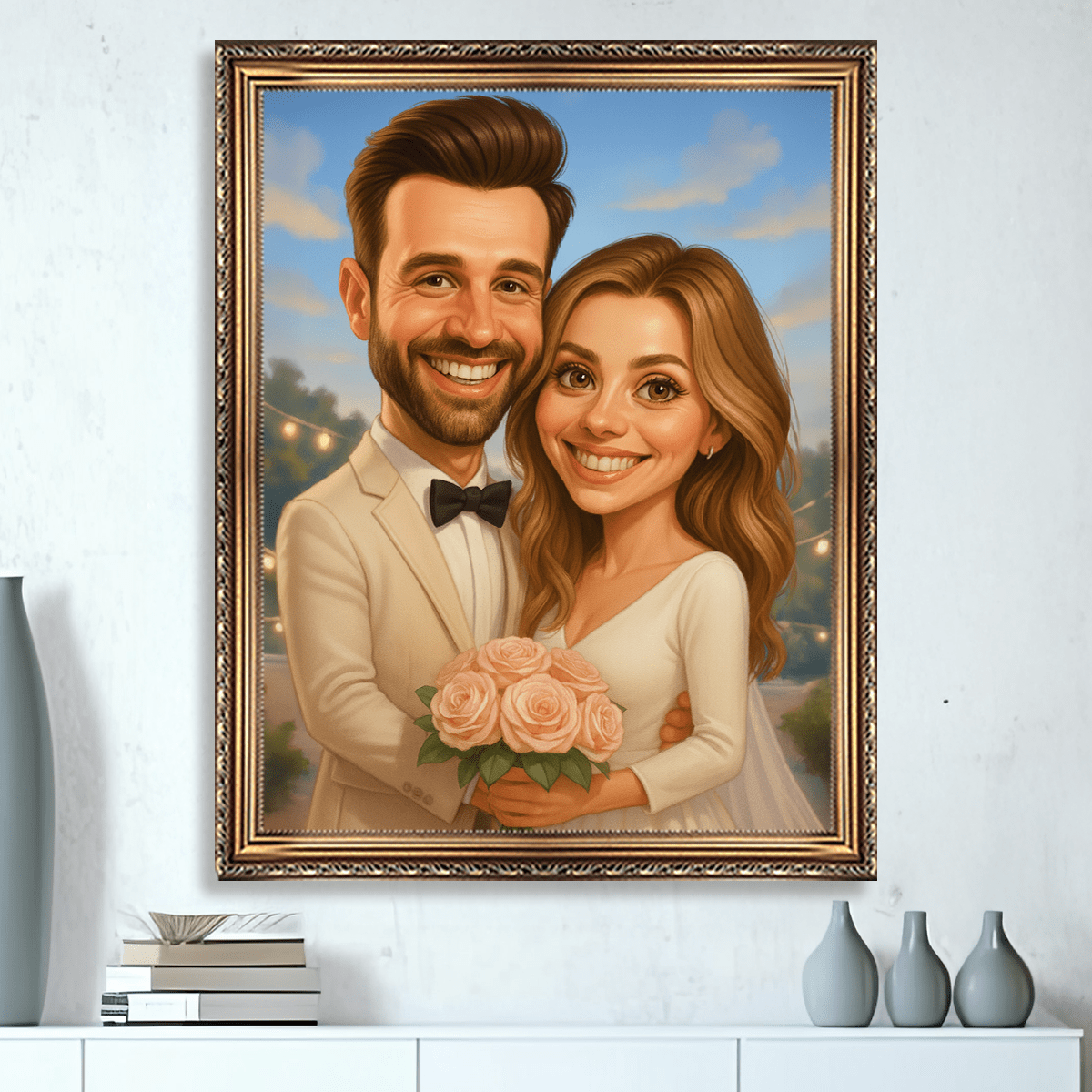 Ilustrowany portret pary młodej - obraz na płótnie z Twojego zdjęcia - Wymaluj Prezent
