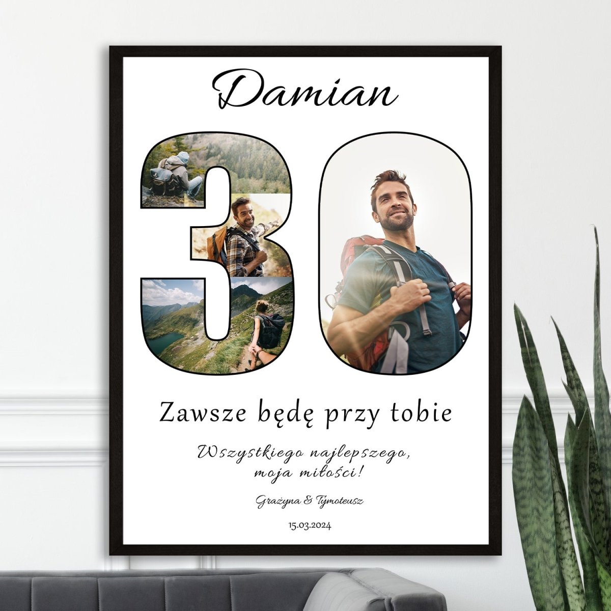 Jego 30 urodziny życzenia + kolaż - plakat z Twojego zdjęcia - Wymaluj Prezent