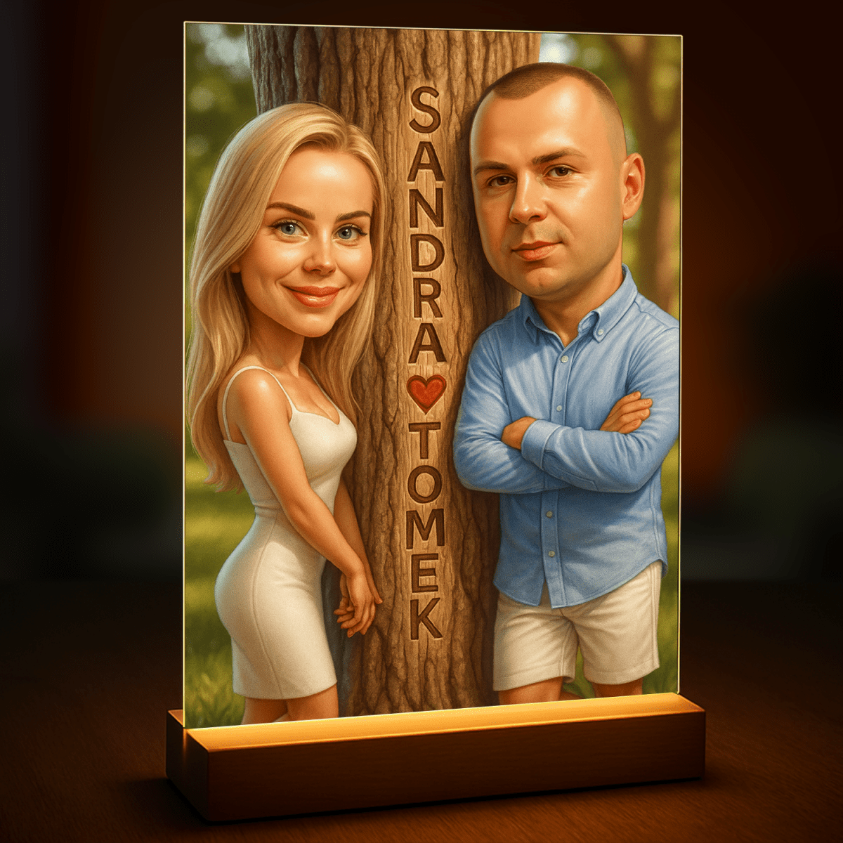 Image of Karykatura + imiona pary - druk na szkle, portret z Twojego zdjęcia - Wymaluj Prezent