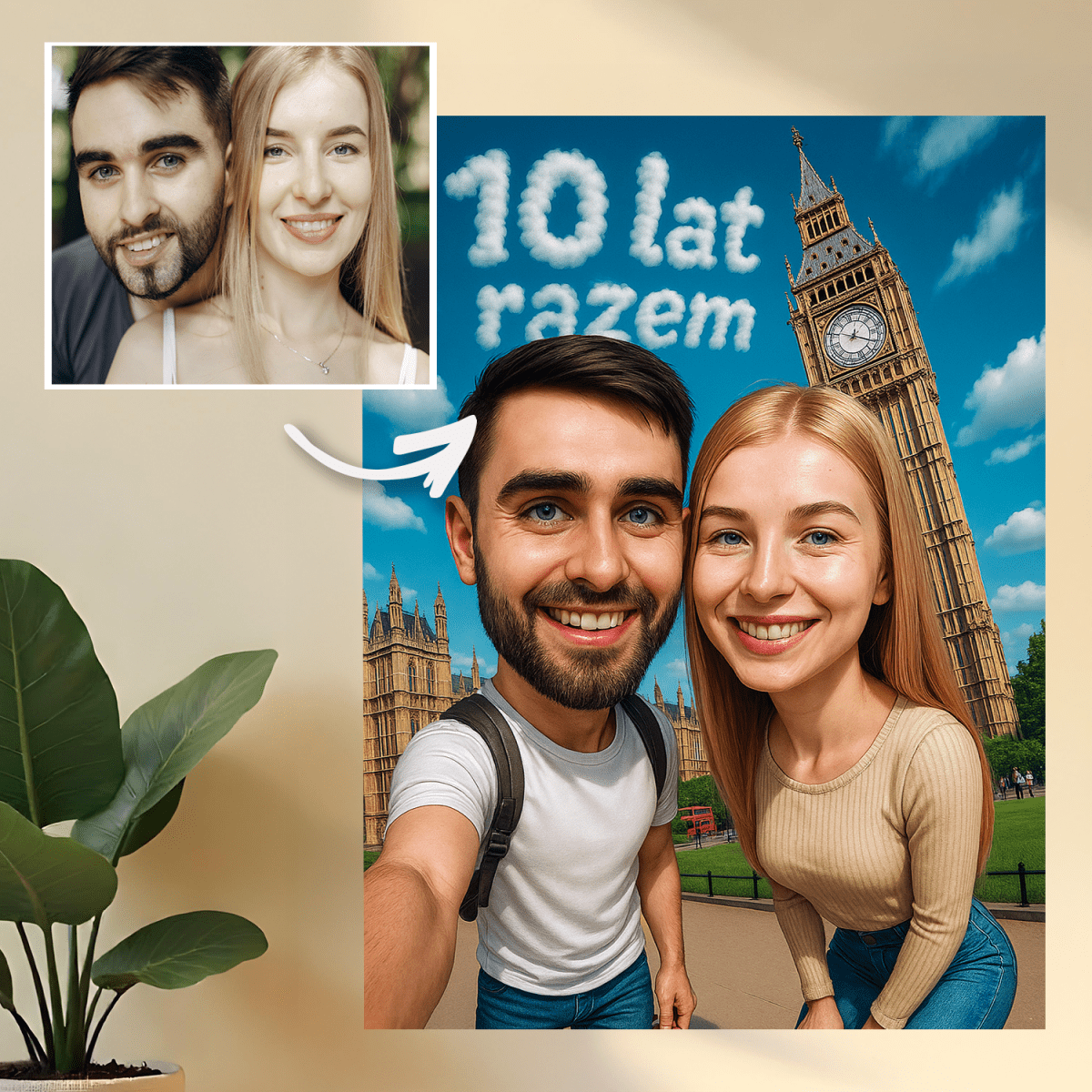 Karykatura na 10 rocznicę - druk na szkle, portret z Twojego zdjęcia - Wymaluj Prezent