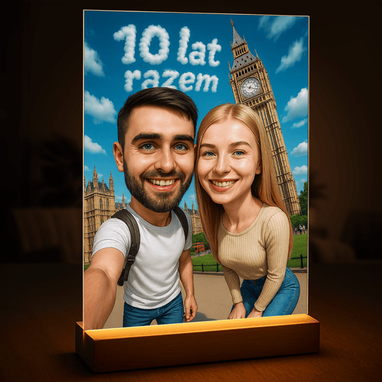 Karykatura na 10 rocznicę - druk na szkle, portret z Twojego zdjęcia