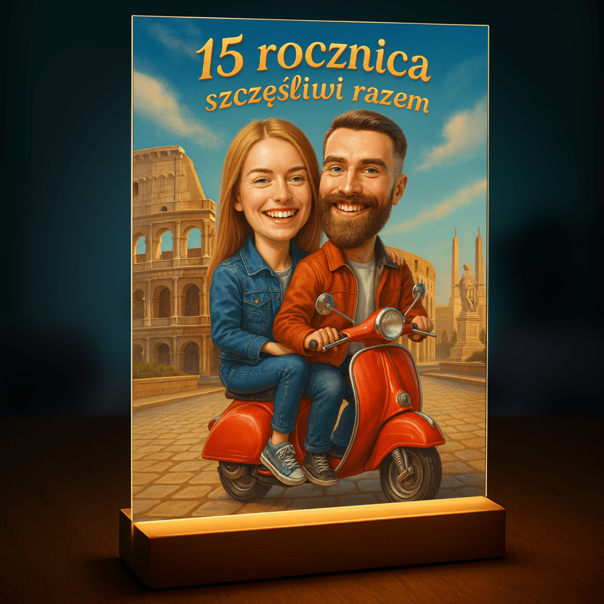 Image of Karykatura na 15 rocznicę - druk na szkle, portret z Twojego zdjęcia - Wymaluj Prezent