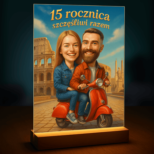 Karykatura na 15 rocznicę - druk na szkle, portret z Twojego zdjęcia