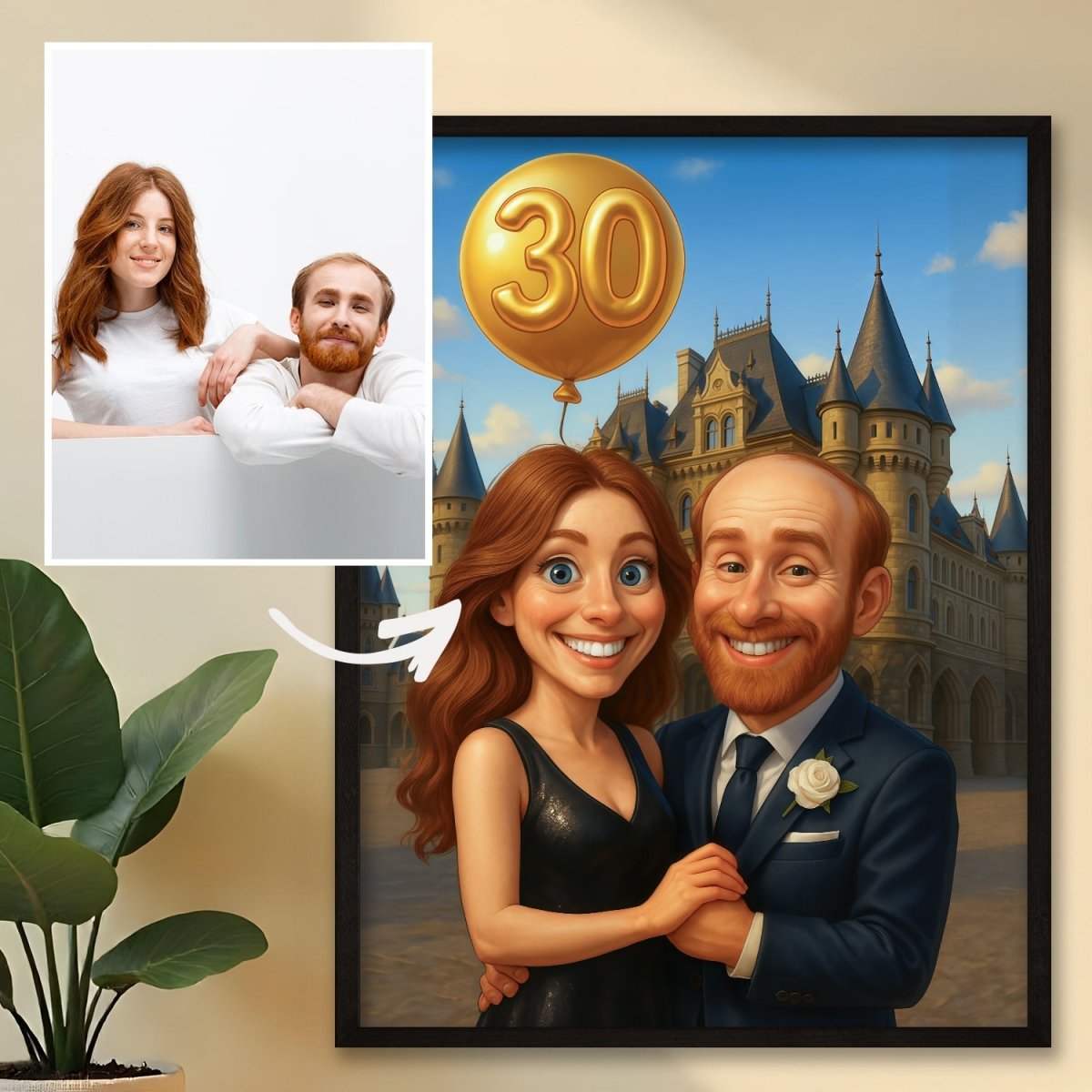 Image of Karykatura na 30 rocznicę pary - plakat z Twojego zdjęcia - Wymaluj Prezent