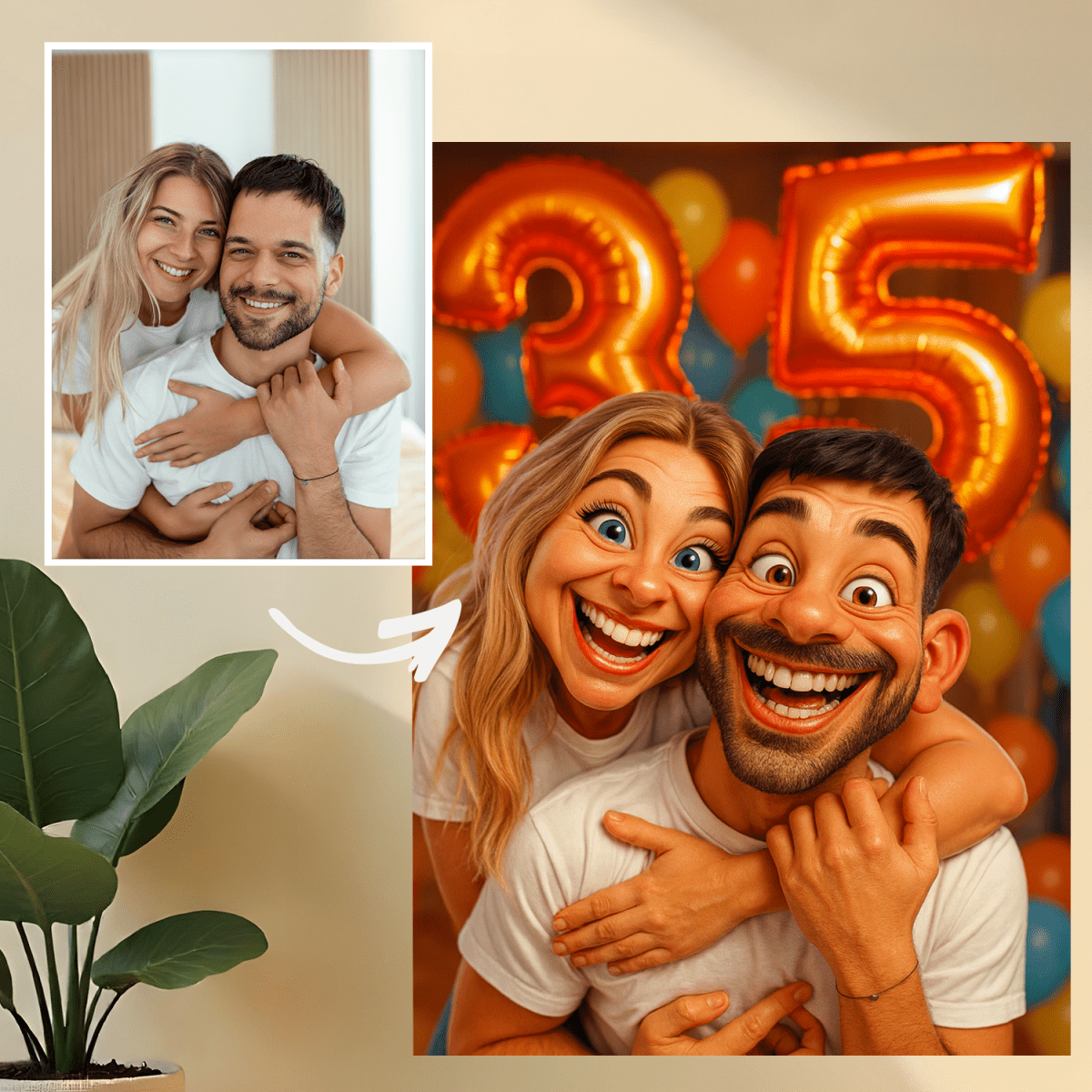 Image of Karykatura na 35 urodziny - druk na szkle, portret z Twojego zdjęcia - Wymaluj Prezent