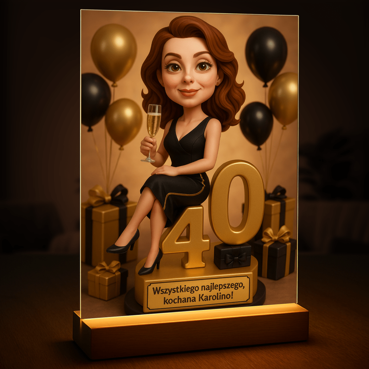 Image of Karykatura na 40. - druk na szkle, portret z Twojego zdjęcia - Wymaluj Prezent